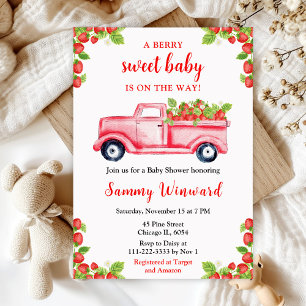 Berry Sweet Strawberry Truck Baby Shower Invitation