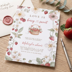 Berry Sweet Strawberry Watercolor Bridal Shower Invitation