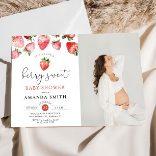 Berry Sweet Summer Strawberry Baby Photo Invitation