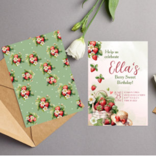 Berry Sweet summer strawberry Birthday Invitation