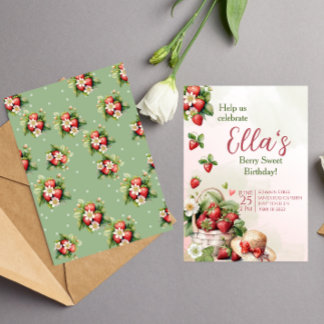 Berry Sweet summer strawberry  Birthday Invitation