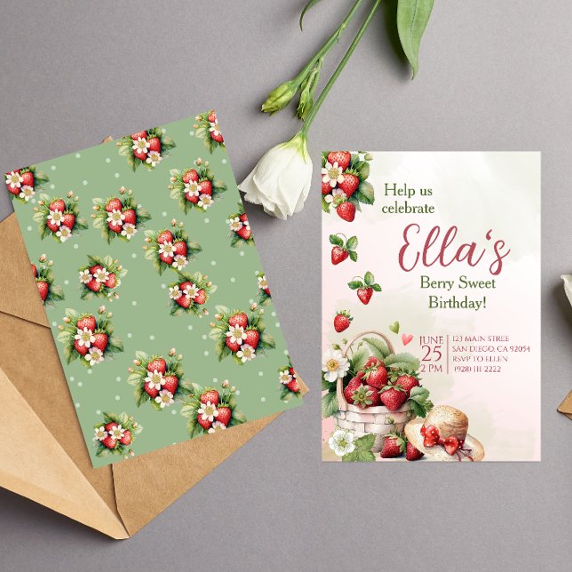 Berry Sweet summer strawberry  Birthday Invitation (Creator Uploaded)