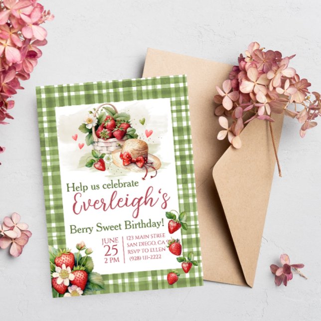 Berry Sweet summer strawberry  Birthday Invitation (Creator Uploaded)