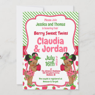 Berry Sweet Twins Strawberry Baby Shower Card