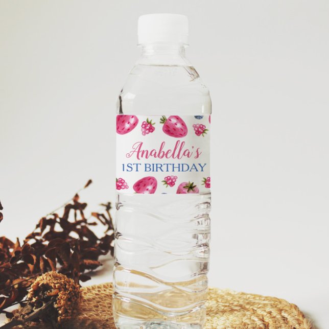 Berry Sweet Water Bottle Label Strawberry Birthday (Creator Uploaded)