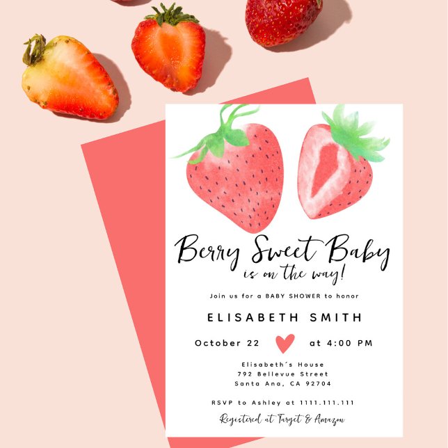 Berry Sweet Watercolor Pink Baby Shower Girl Invitation (Creator Uploaded)
