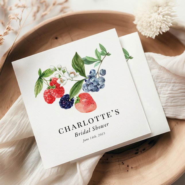 Berry Sweet Watercolor Red Blue Bridal Shower Napkin (Creator Uploaded)
