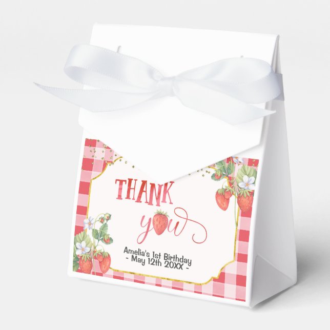 Berry Sweet Watercolor Strawberry 1st Birthday Favour Box (Front Side)
