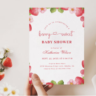 Berry Sweet Watercolor Strawberry Baby Shower Invitation