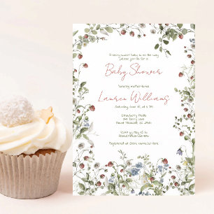 Berry Sweet Watercolor Strawberry Baby Shower Invitation