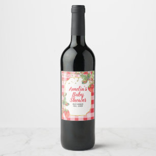 Berry Sweet Watercolor Strawberry Baby Shower Wine Label