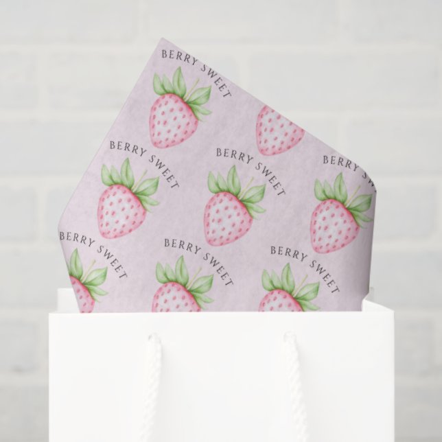 Berry Sweet Watercolor Strawberry Pink Baby Shower Tissue Paper (Gift Bag)