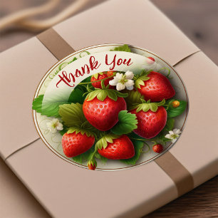 Berry Sweet Watercolor Strawberry Thank You Classic Round Sticker