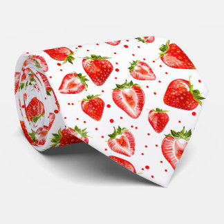 Berry Sweet White and Red Strawberry Pattern Tie