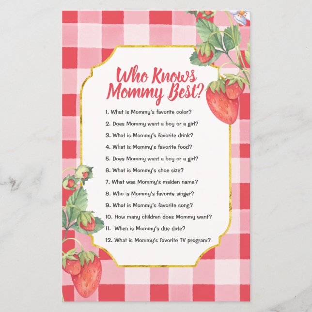 Berry Sweet Who Knows Mummy Best Game Paper Sheet (Front)