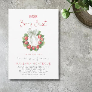 Berry Sweet Wreath Sage Green Bow Baby Shower Invitation