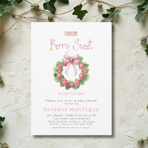 Berry Sweet Wreath Strawberry Bow Baby Shower  Invitation