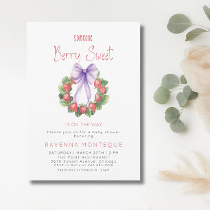 Berry Sweet Wreath Strawberry Bow Baby Shower  Invitation