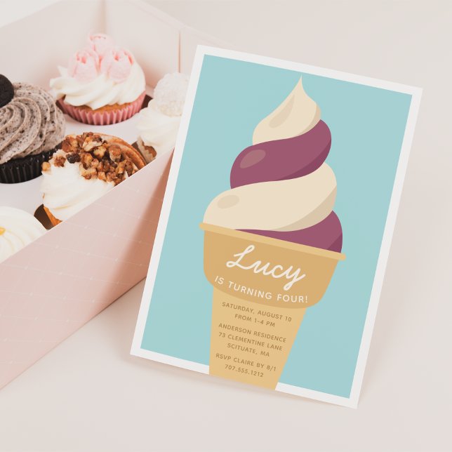 Berry Swirl Ice Cream Cone Kids Birthday Party Invitation (Creator Uploaded)
