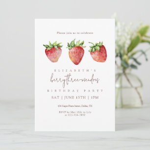 Berry Threemendous Strawberry Birthday Invitation
