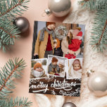 Berry Twig Warm Wood Photo Collage Merry Christmas Holiday Card<br><div class="desc">Double sided Christmas photo card with a photo collage of four photos - one larger and three smaller in square white frames - against dark brown wood grain. Merry Christmas is written in a bold script and surrounded with berry twigs. On the back, add a Christmas greeting along with your...</div>