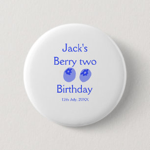 Berry two birthday blue berry add name date kids r 6 cm round badge