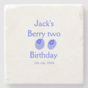 Berry two birthday blue berry add name date kids r stone coaster