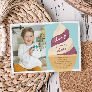 Berry Vanilla Ice Cream Kids Birthday Party Photo Invitation