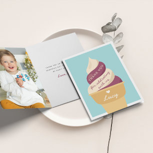 Berry Vanilla Ice Cream Swirl Kids Birthday Thank You Card