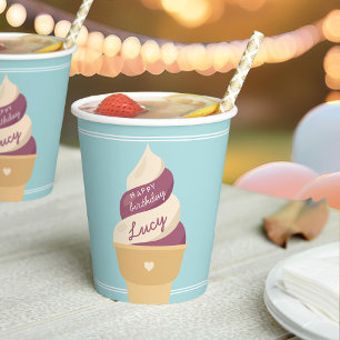 Berry Vanilla Swirl Ice Cream Kids Birthday Party Paper Cups
