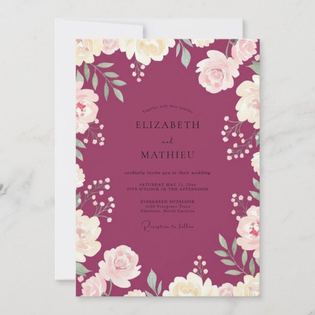 Berry Watercolor Ranunculus Wedding Invitation (Front)