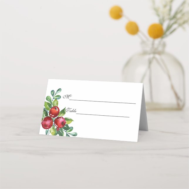 Berry Watercolor Stems Wedding Place Card (Front)