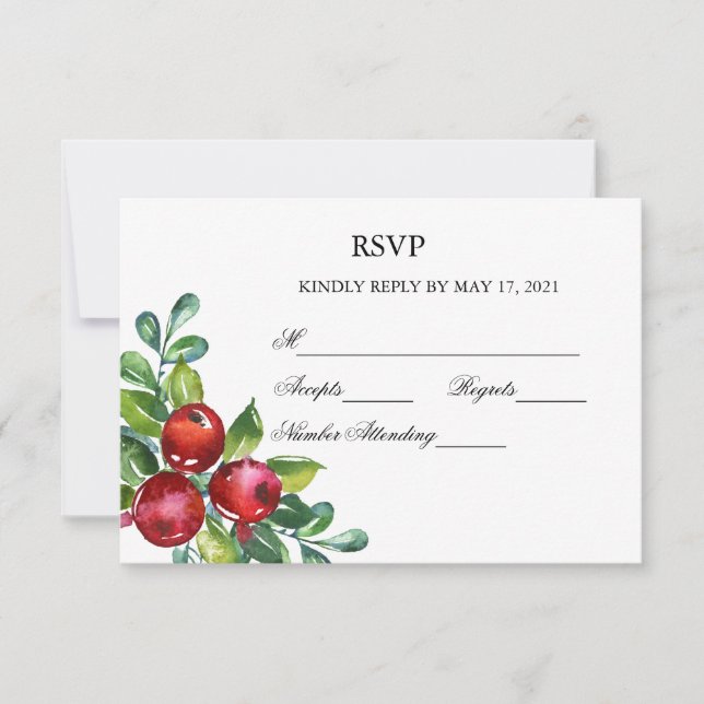 Berry Watercolor Stems Wedding RSVP Card (Front)