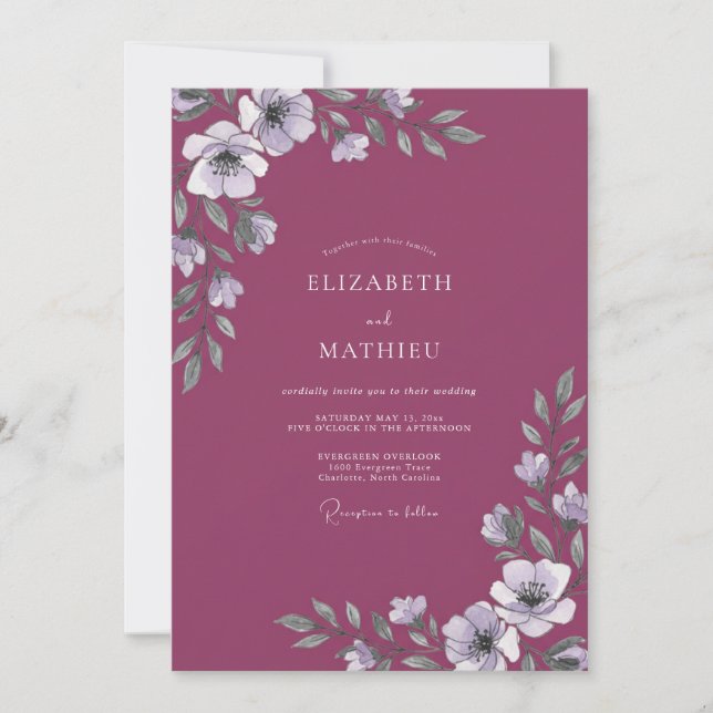 Berry White Magnolia Wedding Invitation (Front)