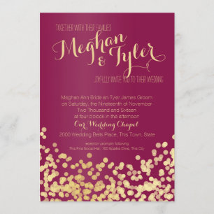 Berry Wine and Gold Sparkle Wedding Invitation