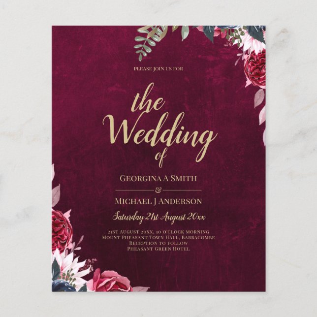 Berry Wine Floral Wedding  Flyer (Front)