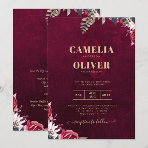 Berry Wine Floral Wedding Invitation