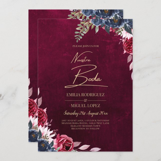Berry Wine Floral Wedding  Invitation (Front/Back)