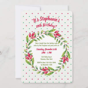 Berry Wreath and Polka Dots Invitation