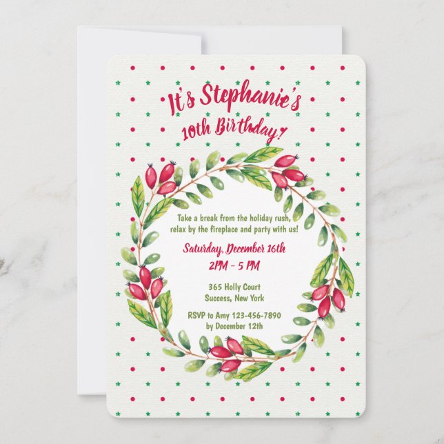 Berry Wreath and Polka Dots Invitation (Front)
