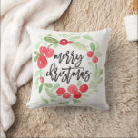 Berry Wreath Merry Christmas Watercolor Cushion<br><div class="desc">Featuring our watercolor wreath with modern brush script.</div>