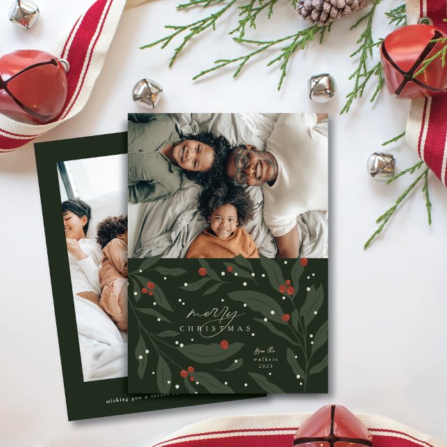 Berryful Botanical Christmas Photo Flat Card (Creator Uploaded)