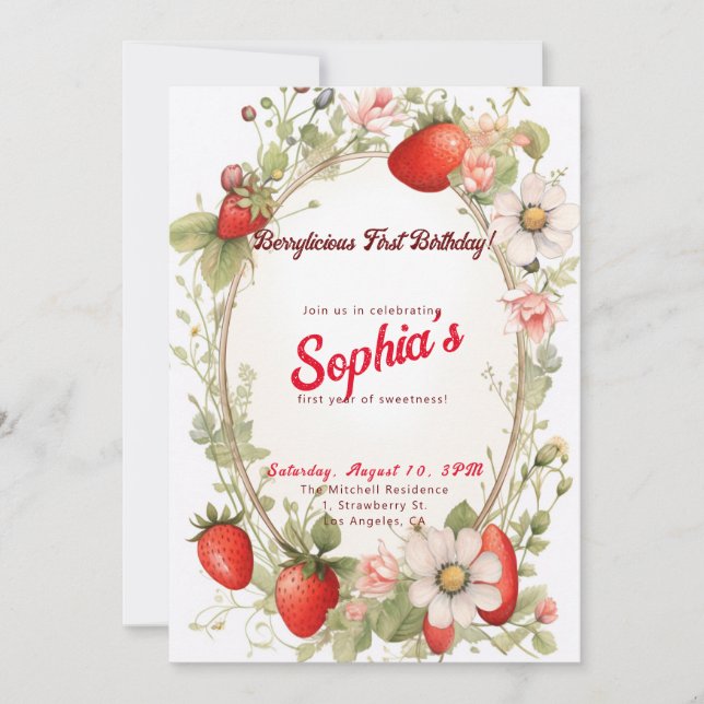 Berrylicious First Birthday! 1st Anniversary Party Invitation (Front)