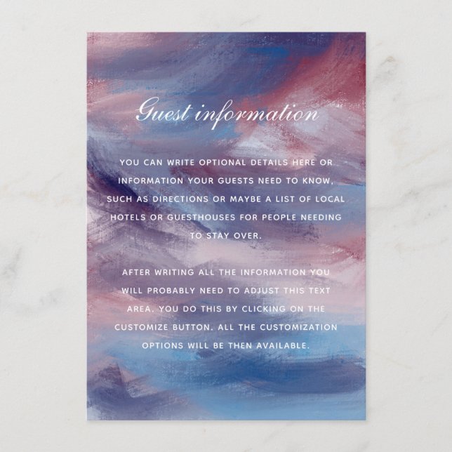 Berrypink Purple Blue Artistic Wedding Insert Card (Front)