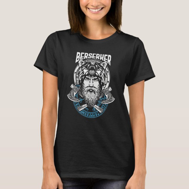 Berserk Bear Warrior Odin Runes Norse Compass Viki T-Shirt (Front)