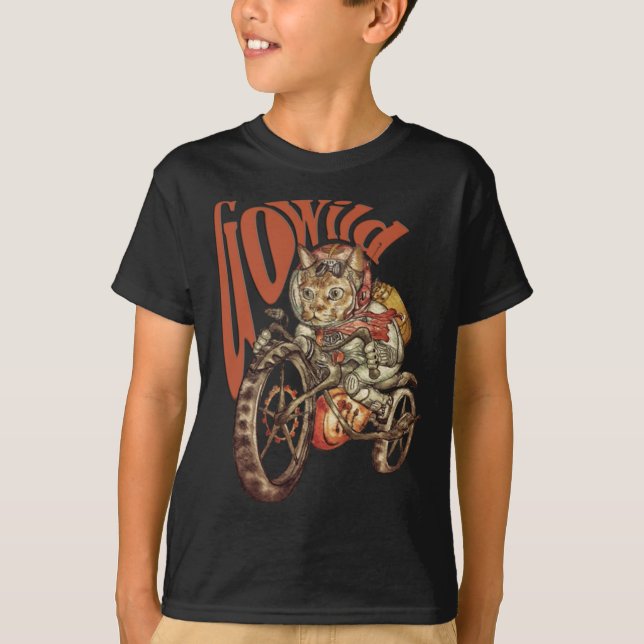 Berserk Steampunk Motorcycle Cat Go Wild T-Shirt.p T-Shirt (Front)