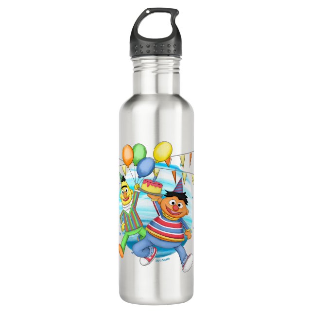 Bert and Ernie Birthday Balloons 710 Ml Water Bottle (Front)