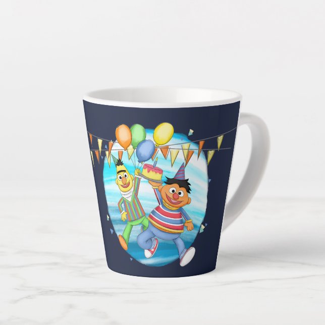 Bert and Ernie Birthday Balloons Latte Mug (Right Angle)