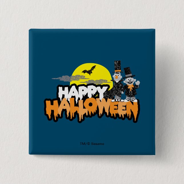 Bert and Ernie | Happy Halloween 15 Cm Square Badge (Front)