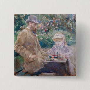 Berthe Morisot - Eugene Manet with his daughter 15 Cm Square Badge
